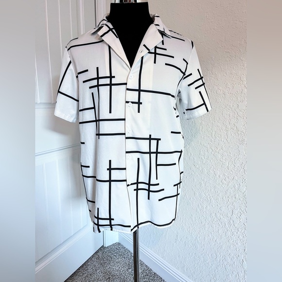 Mens S Hawalili Black and White Geometric Pattern Button Down - Picture 12 of 14